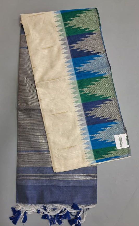 Off-White Woven Tussar Saree