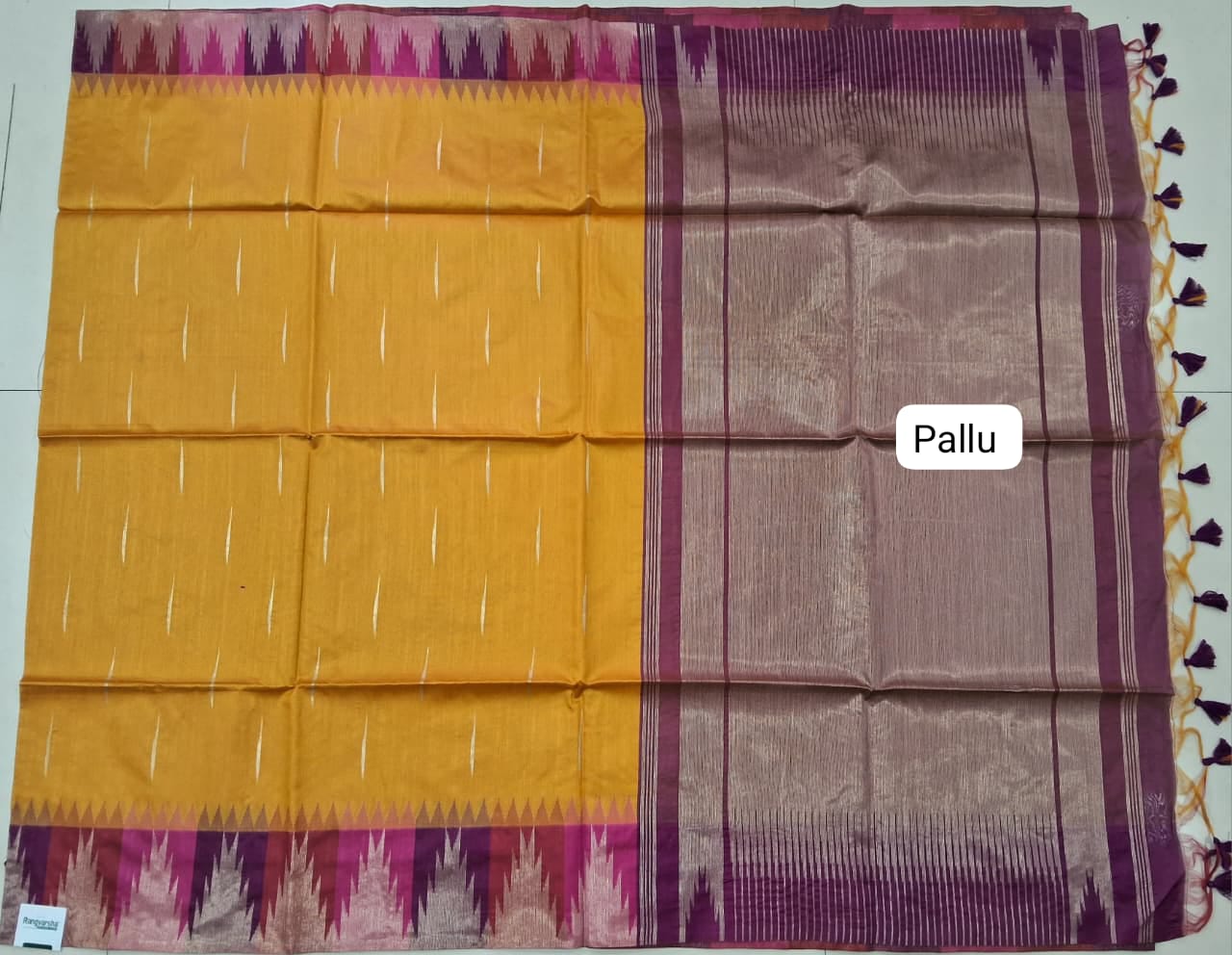 Mango Yellow Woven Tussar Saree pallu