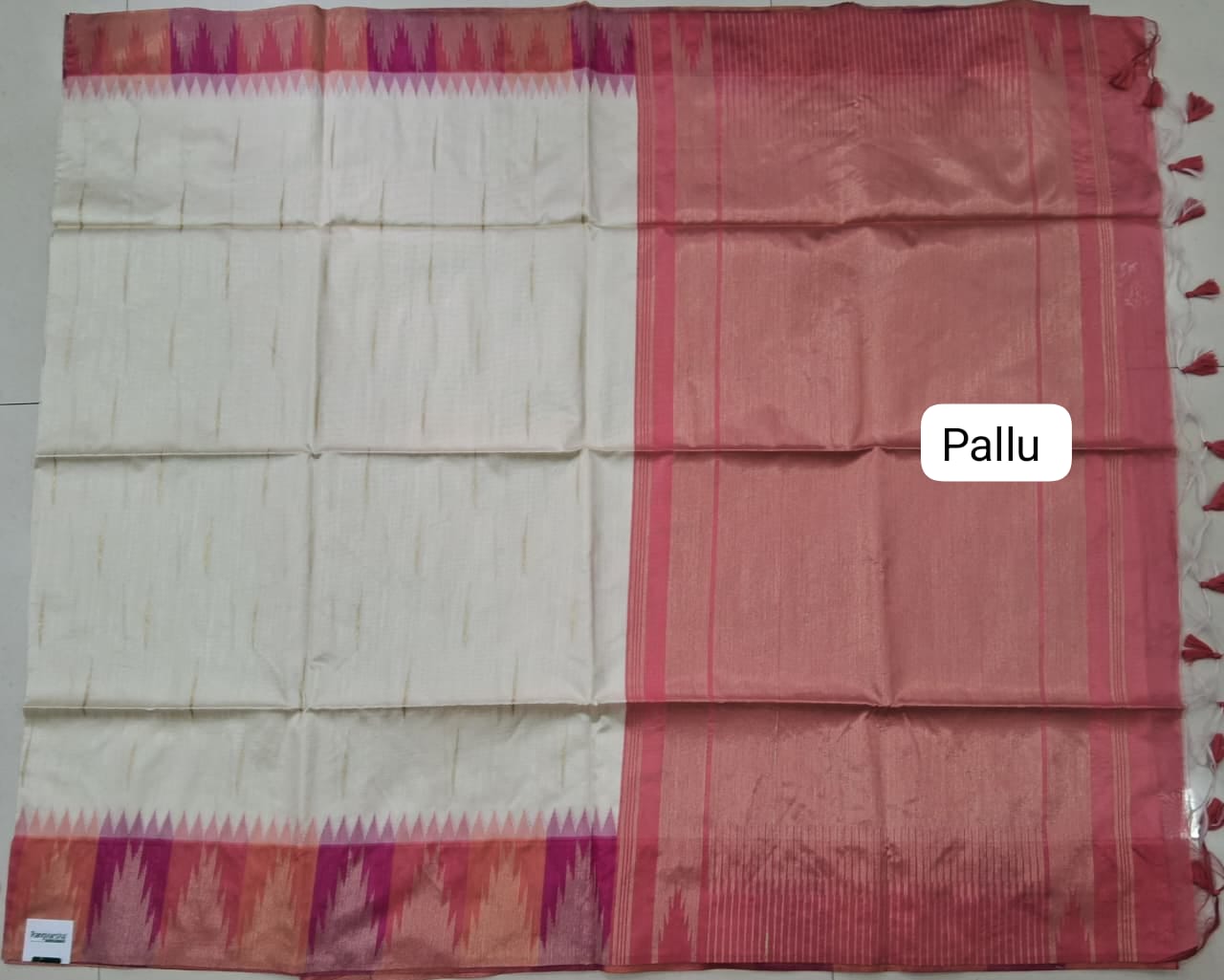 Off-White Woven Tussar Saree pallu