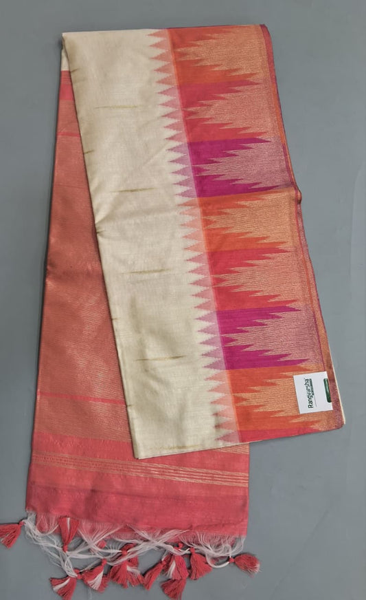 Off-White Woven Tussar Saree