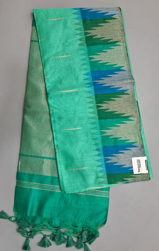 Aqua Blue Woven Tussar Saree