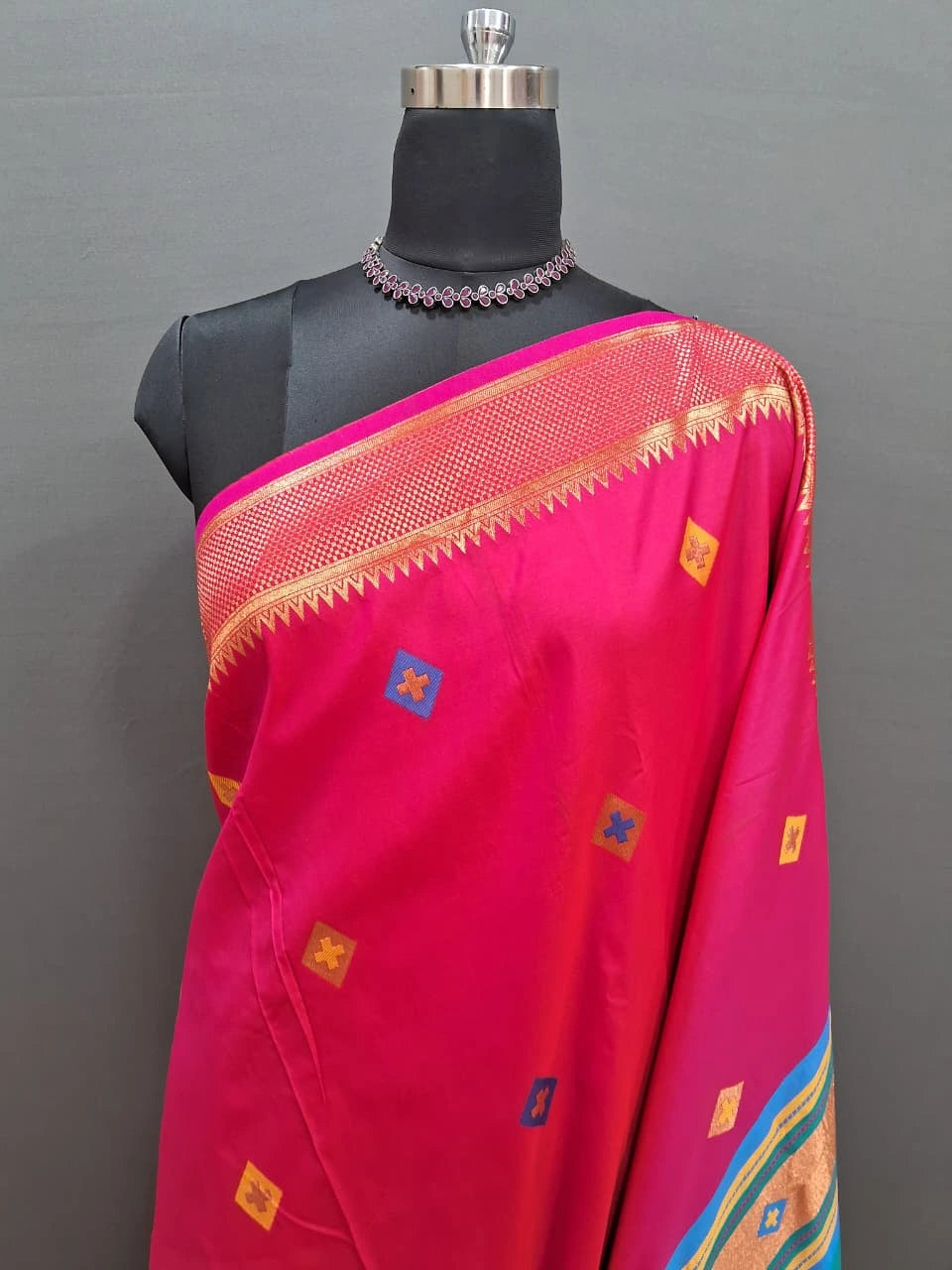 Rani Pink Woven Tussar Saree 1