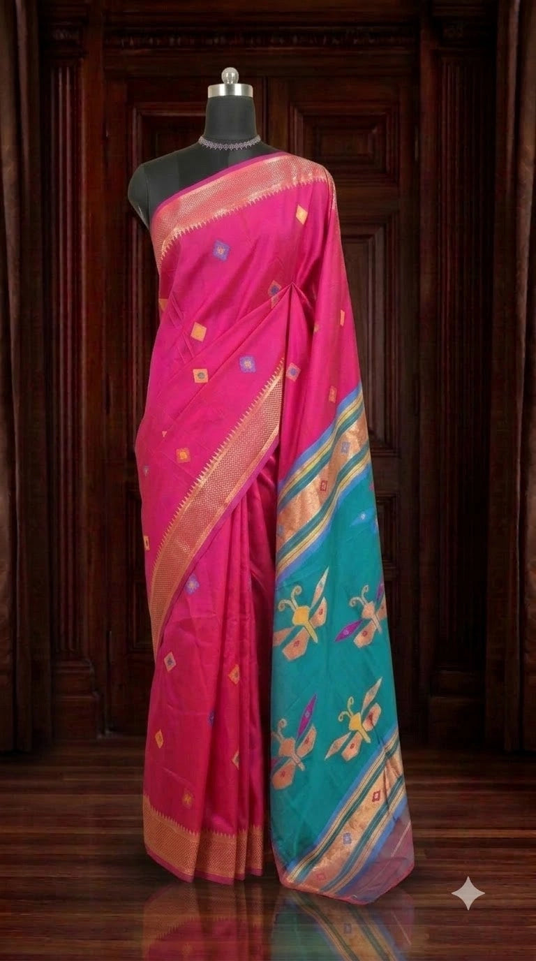 Rani Pink Woven Tussar Saree