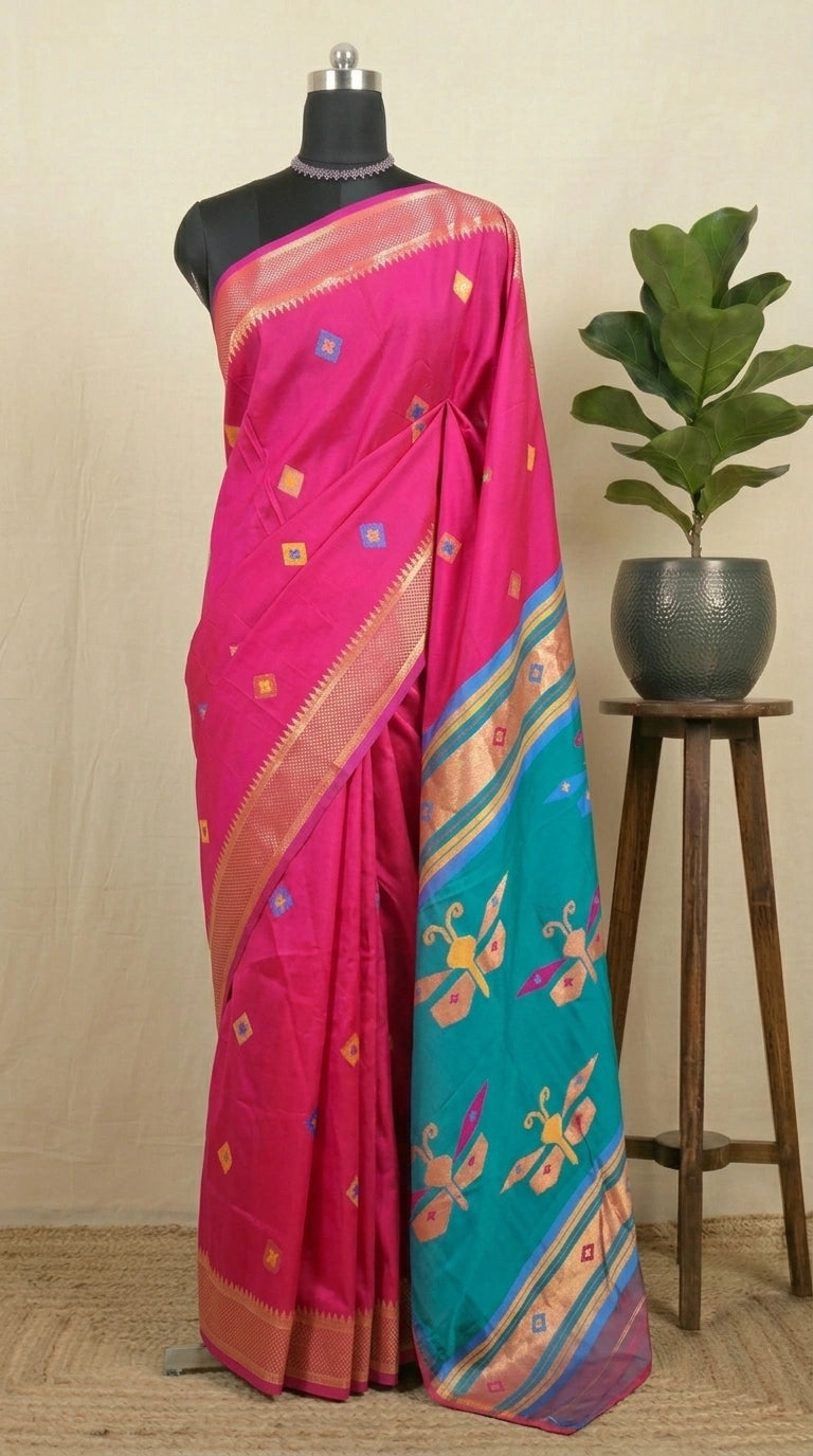 Rani Pink Woven Tussar Saree