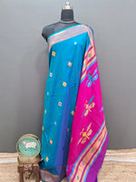 Caribbean Blue Woven Tussar Saree