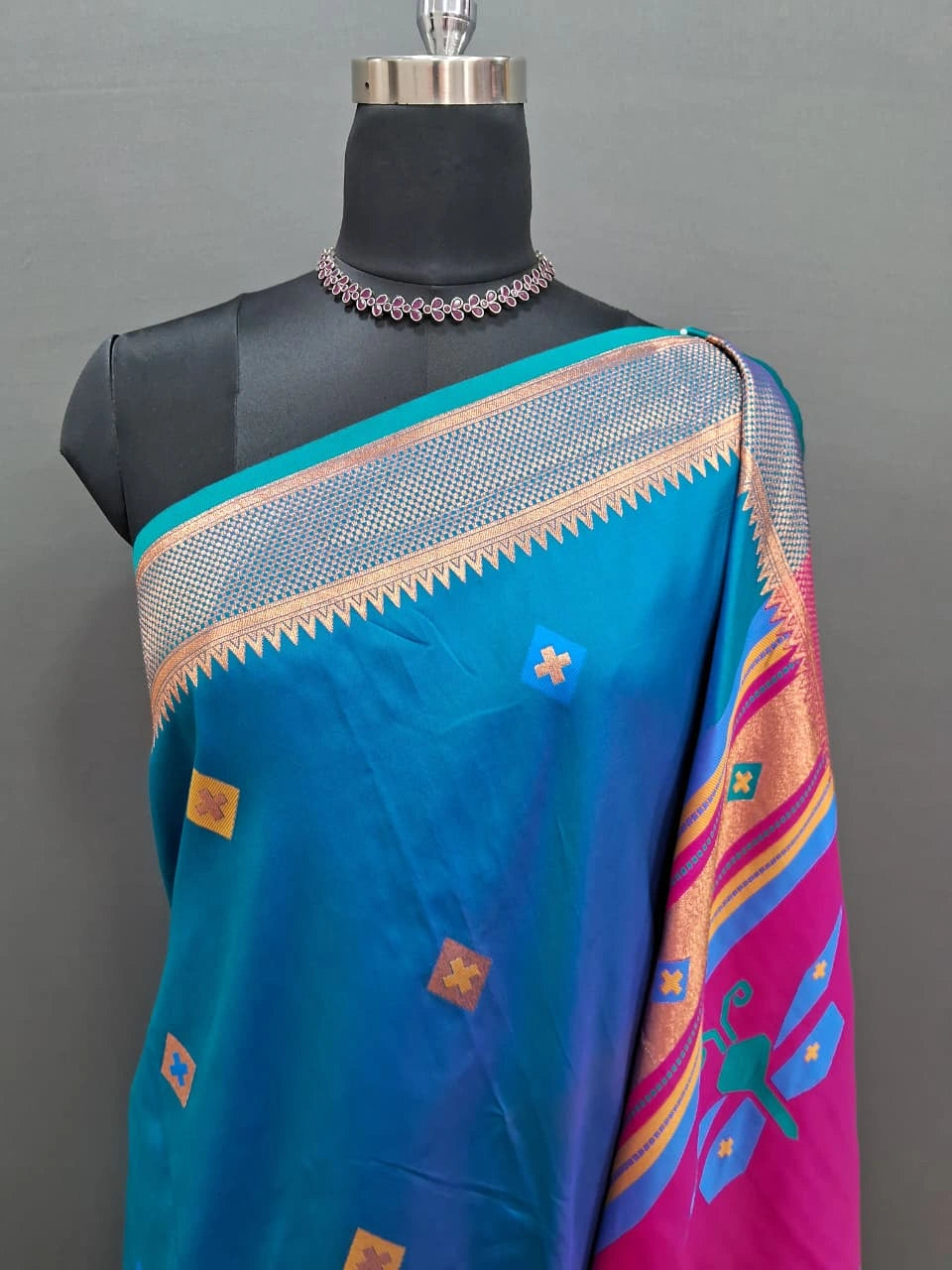 Caribbean Blue Woven Tussar Saree 1