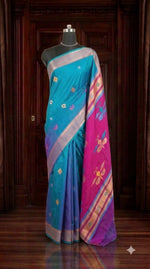 Caribbean Blue Woven Tussar Saree