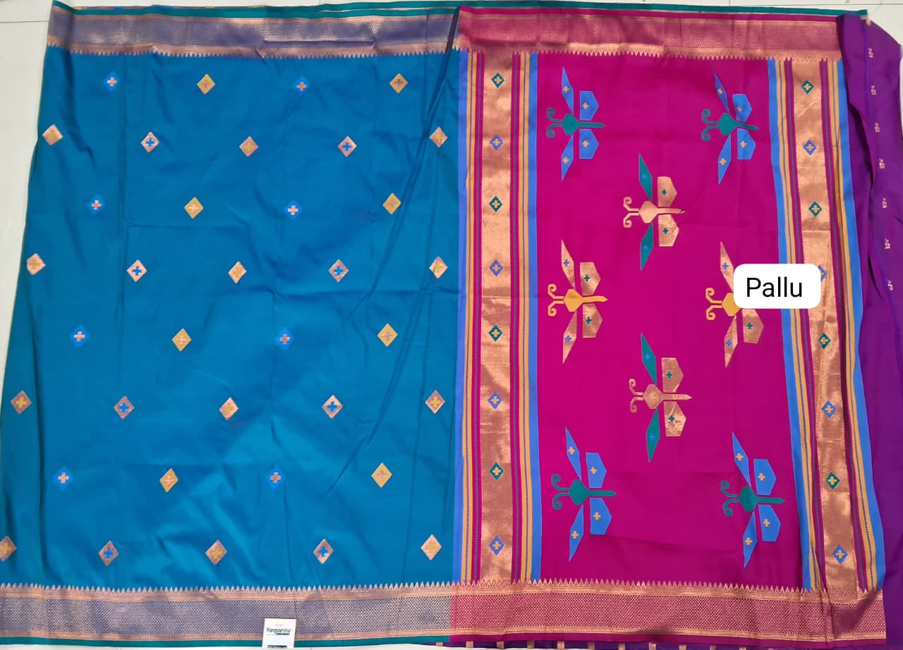 Caribbean Blue Woven Tussar Saree Pallu