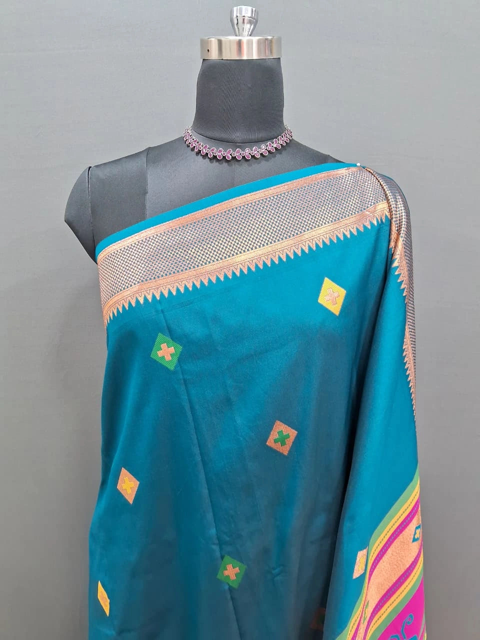 Teal Blue Woven Tussar Saree 1