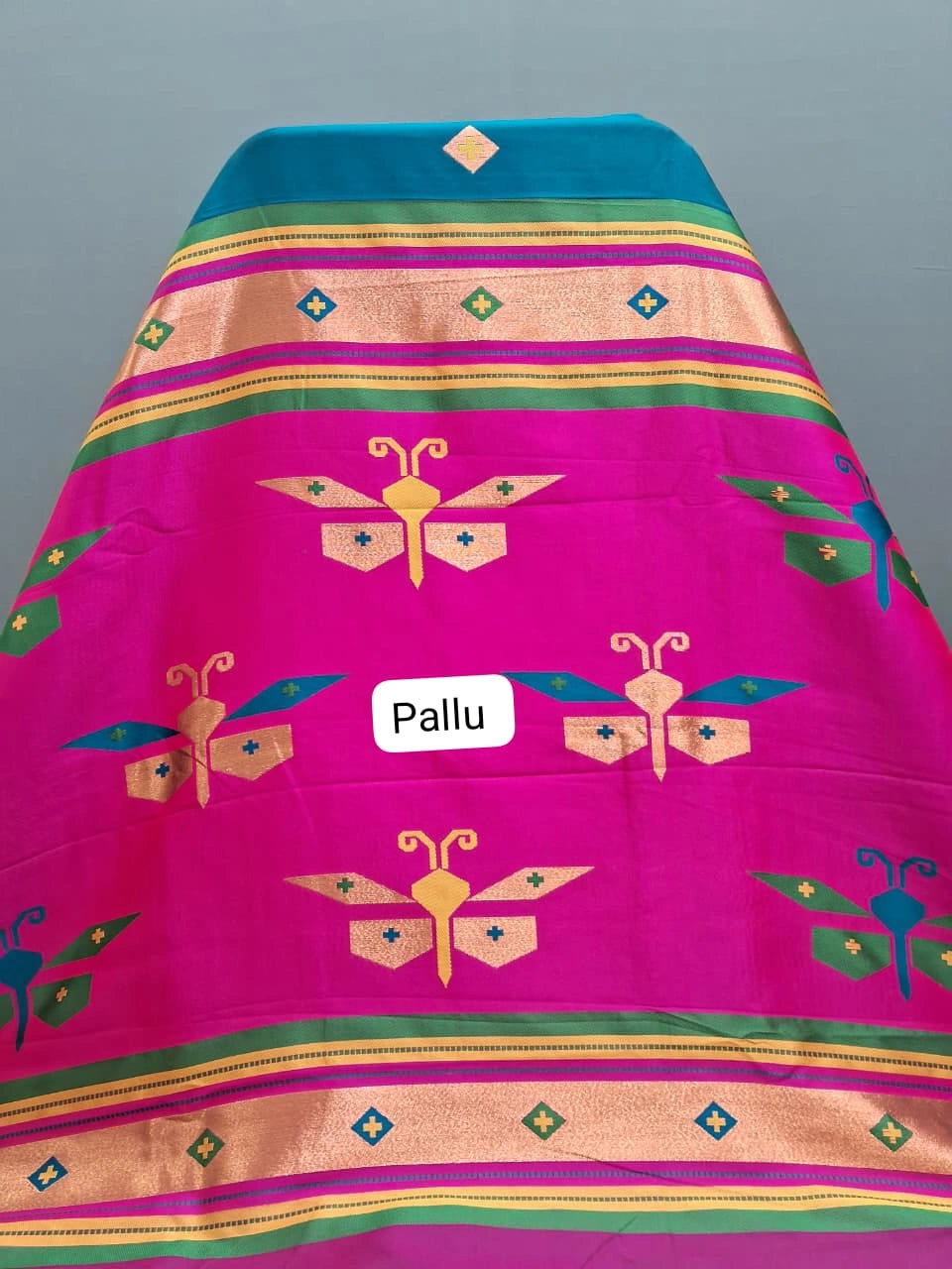 Teal Blue Woven Tussar Saree Pallu