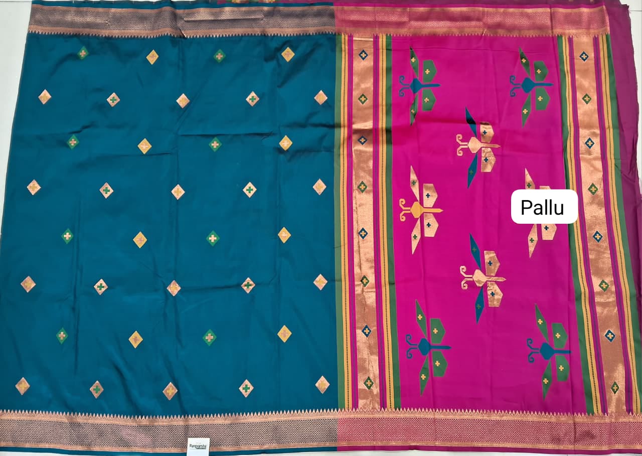 Teal Blue Woven Tussar Saree Blouse