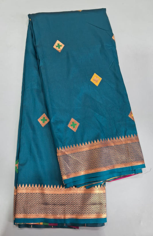 Teal Blue Woven Tussar Saree