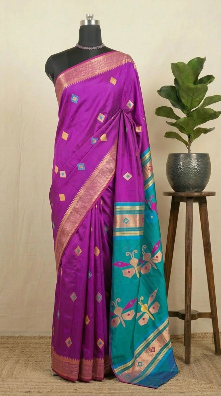 Purple Woven Tussar Saree
