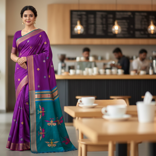Purple Woven Tussar Saree