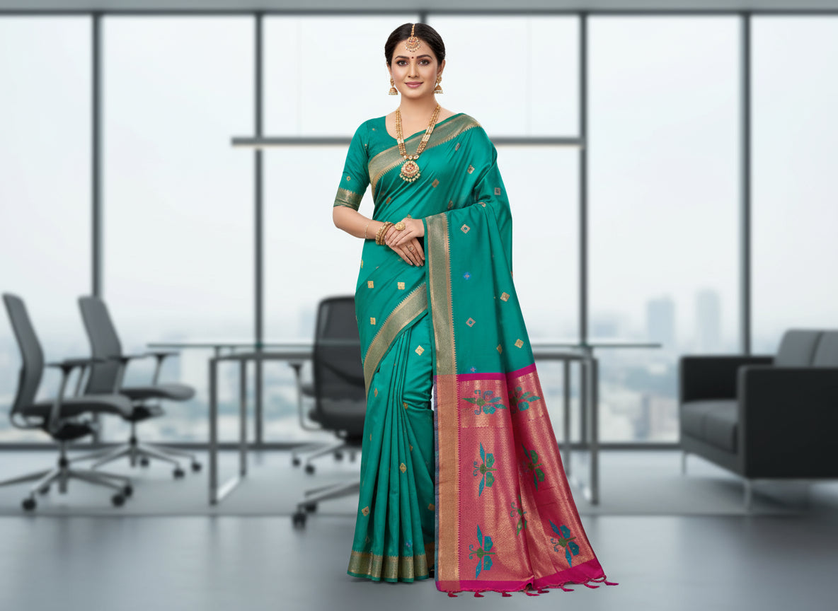 Rama Green Woven Tussar Saree 