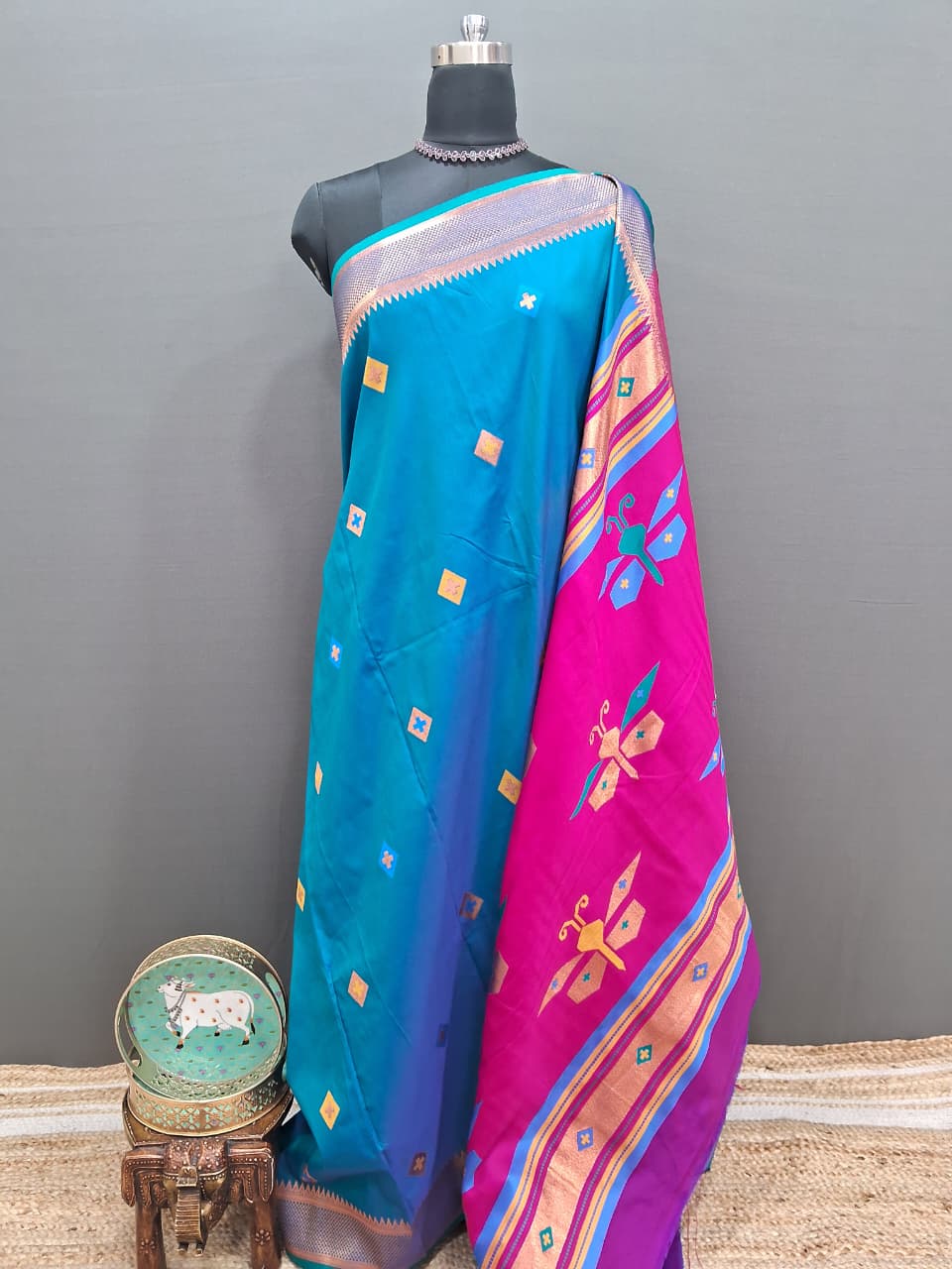 Rama Green Woven Tussar Saree