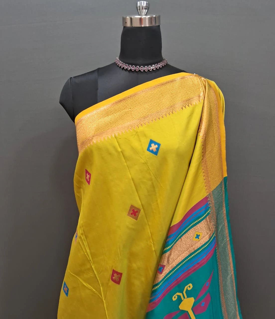 Lemon Yellow Woven Tussar Saree 1