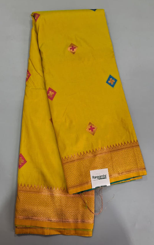 Lemon Yellow Woven Tussar Saree