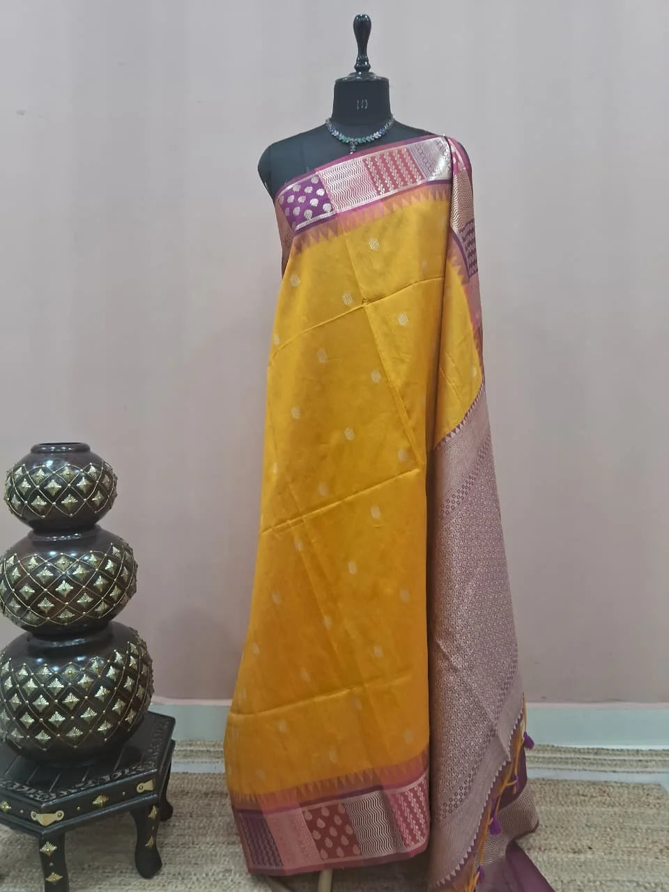 Mango Yellow Tussar Saree