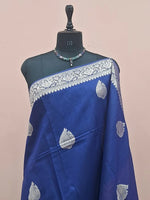 Navy Blue Tussar Saree 1