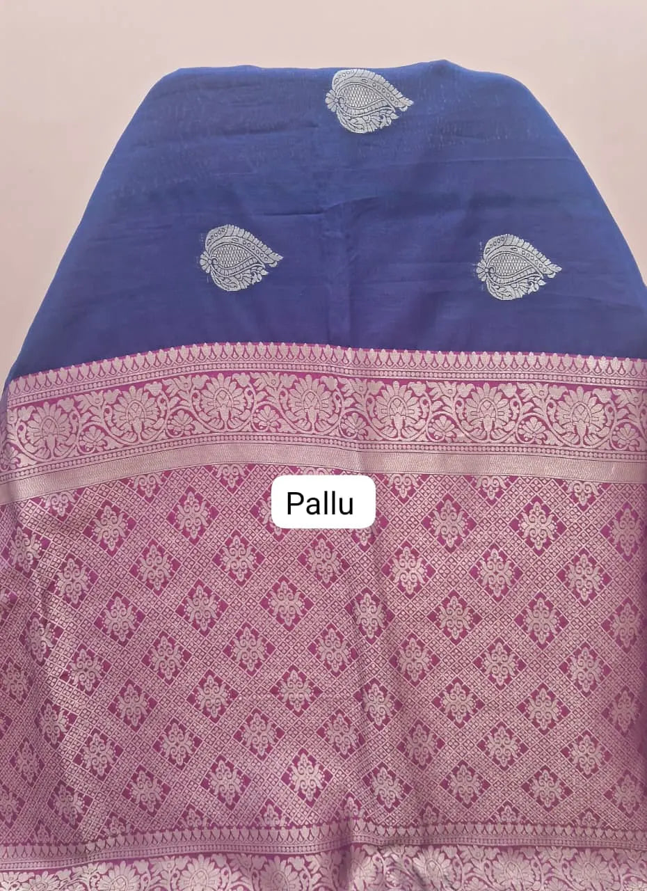 Navy Blue Tussar Saree Pallu