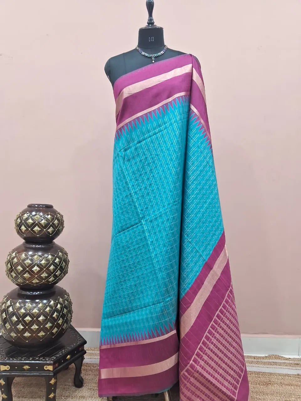Sky Blue Tussar Saree