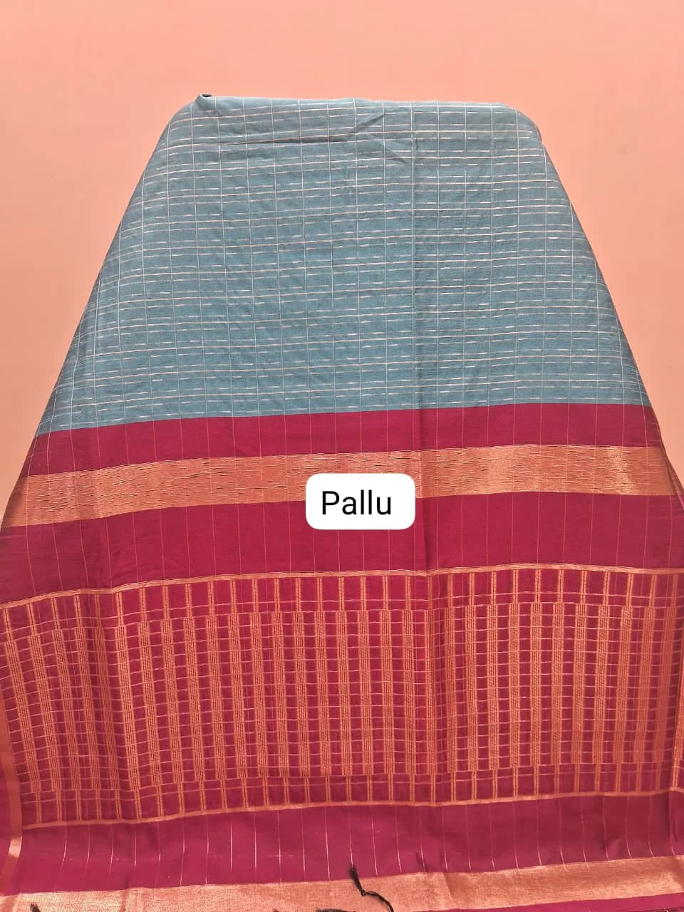 Sky Blue Tussar Saree Pallu