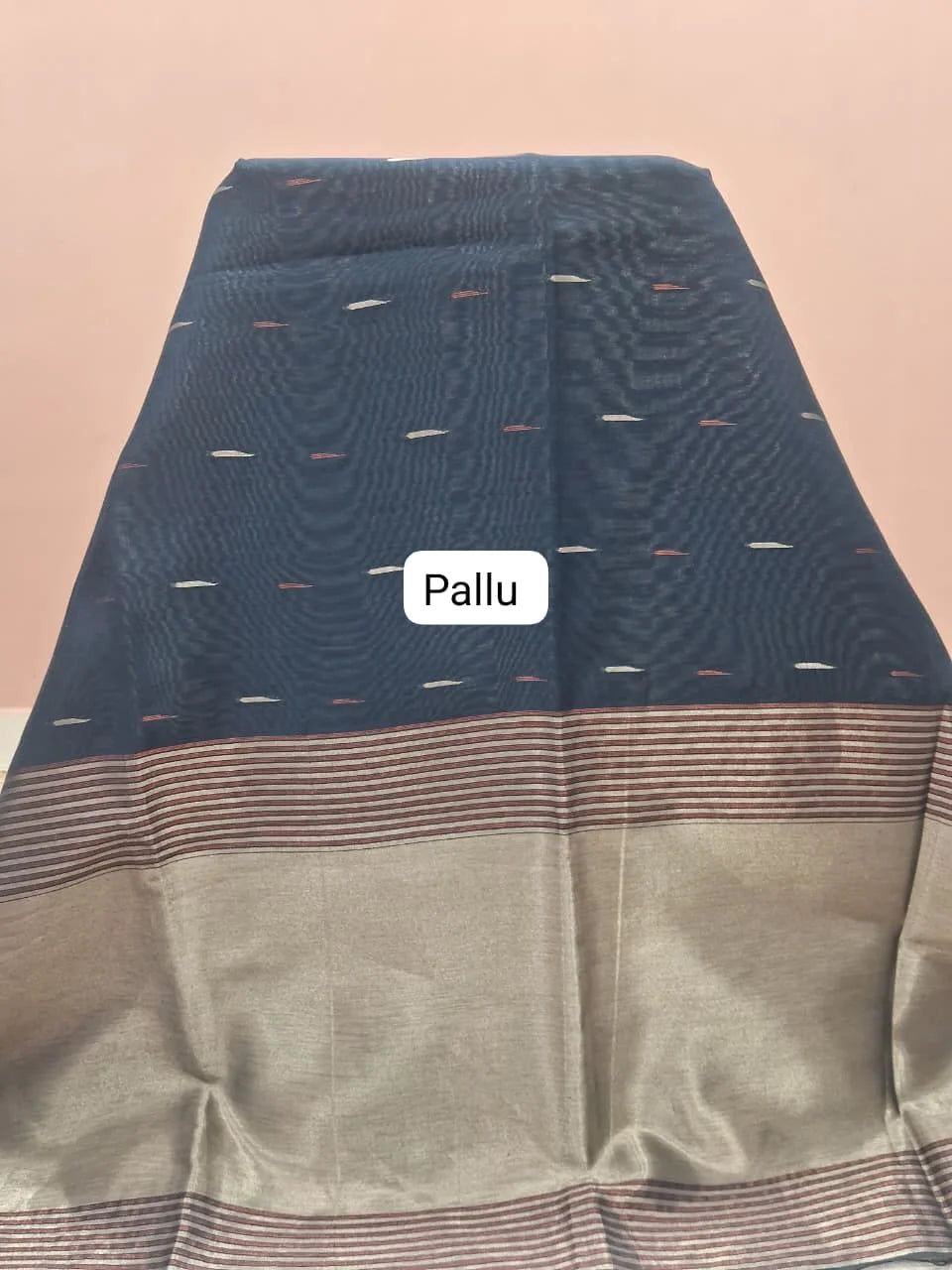 Dark Elephant Grey Tussar Saree Pallu