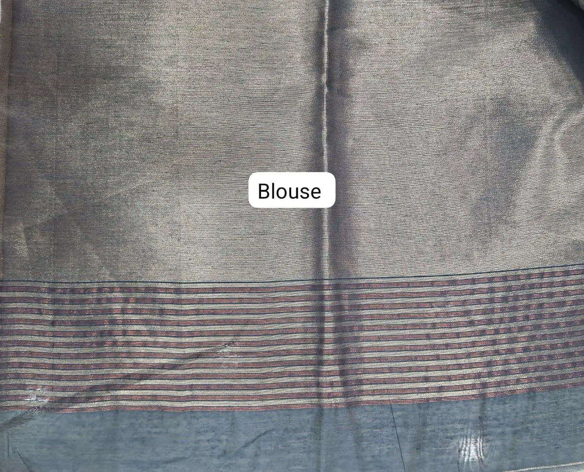 Dark Elephant Grey Tussar Saree Blouse