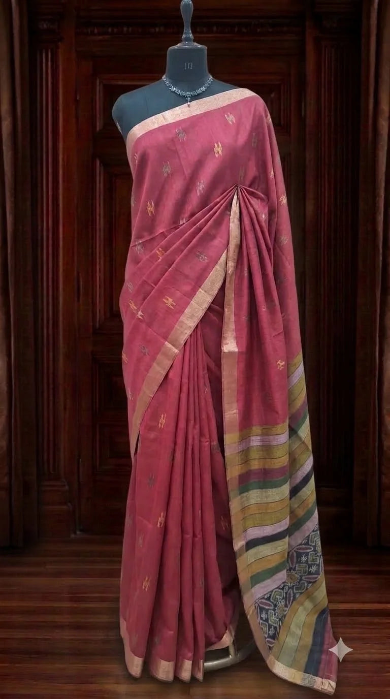Reddish Pink Tussar Saree