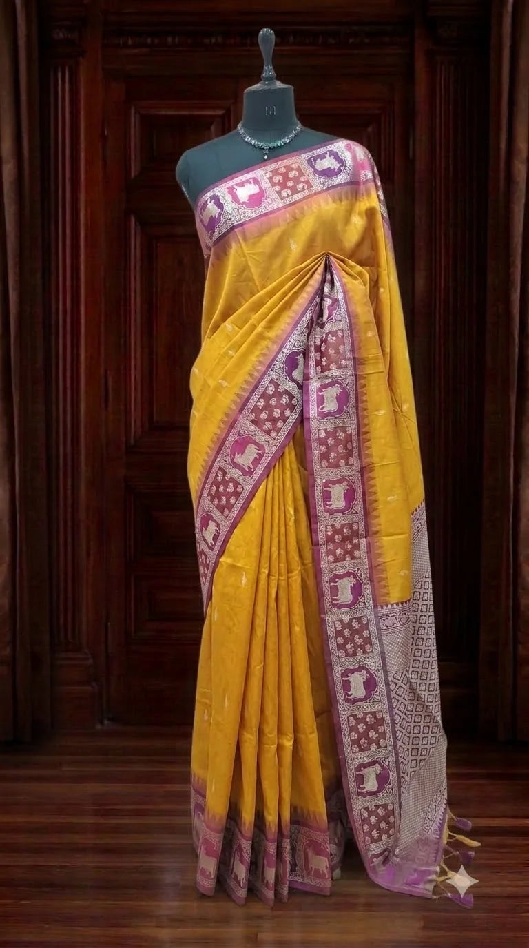 Yellow Tussar Saree