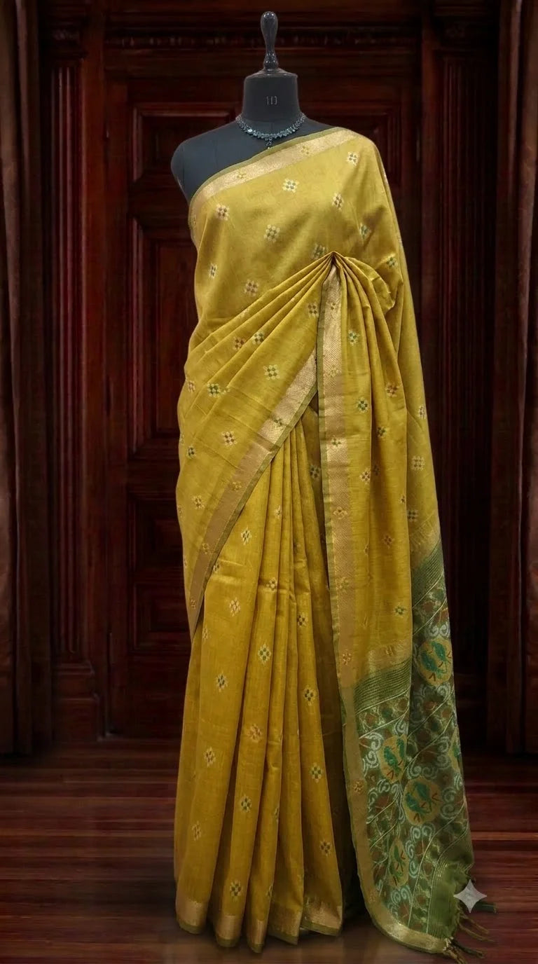Light Yellow Tussar Saree 