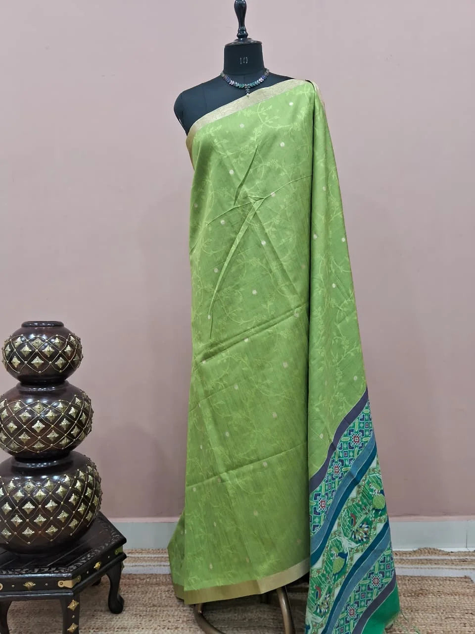 Leaf Green Tussar Saree