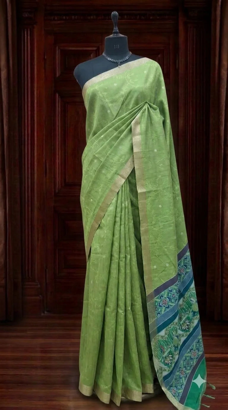 Leaf Green Tussar Saree
