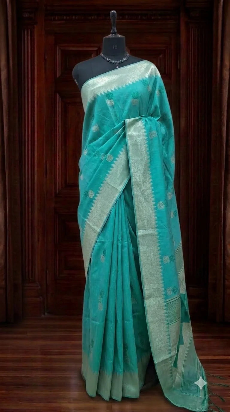 Sky Blue Tussar Saree