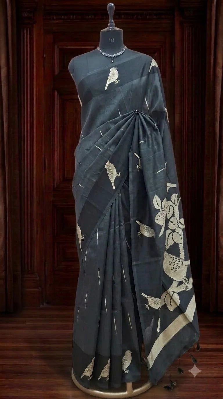 Black Tussar Saree 