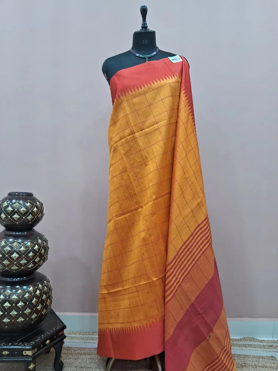 Mustard Yellow Tussar Saree