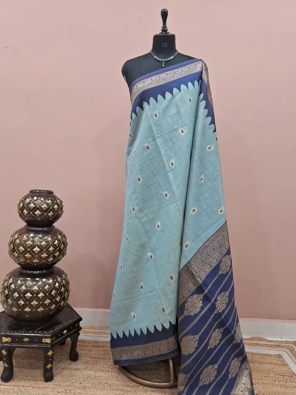 Baby Blue Tussar Saree