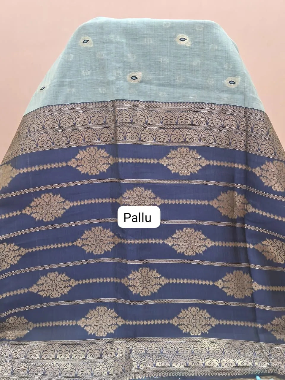 Baby Blue Tussar Saree pallu