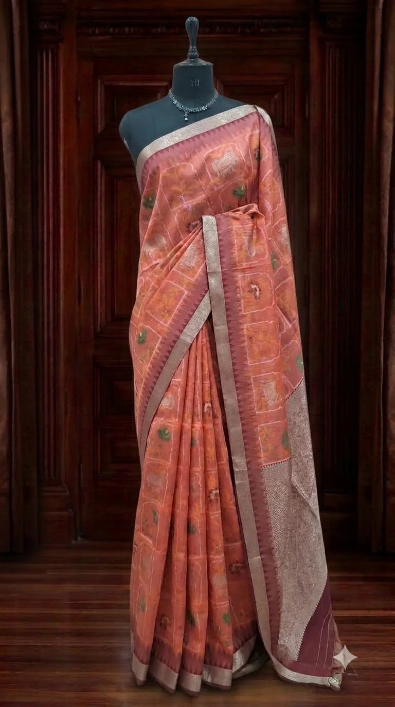 Dark Peach Tussar Saree