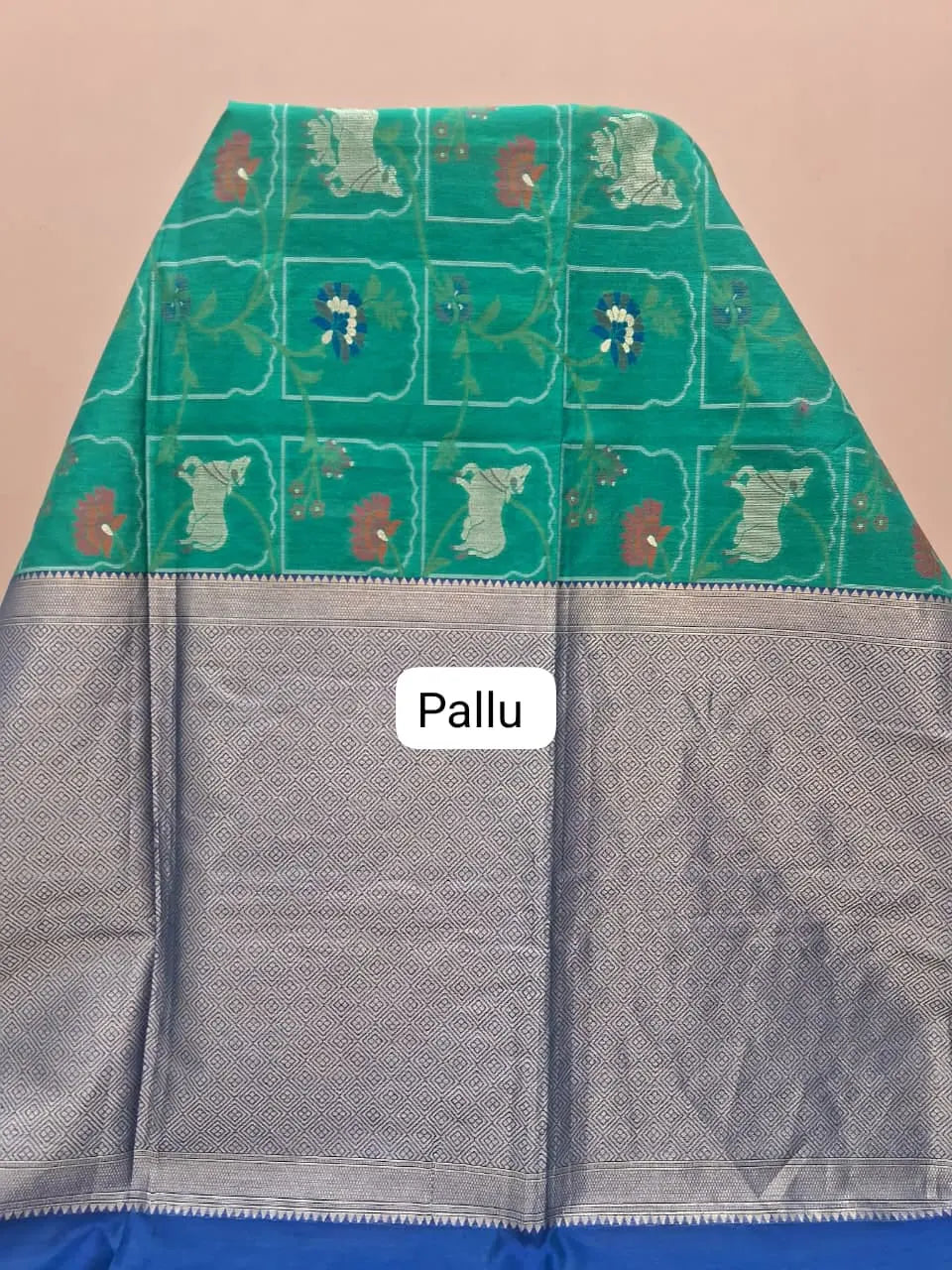 Rama Green Tussar Saree pallu