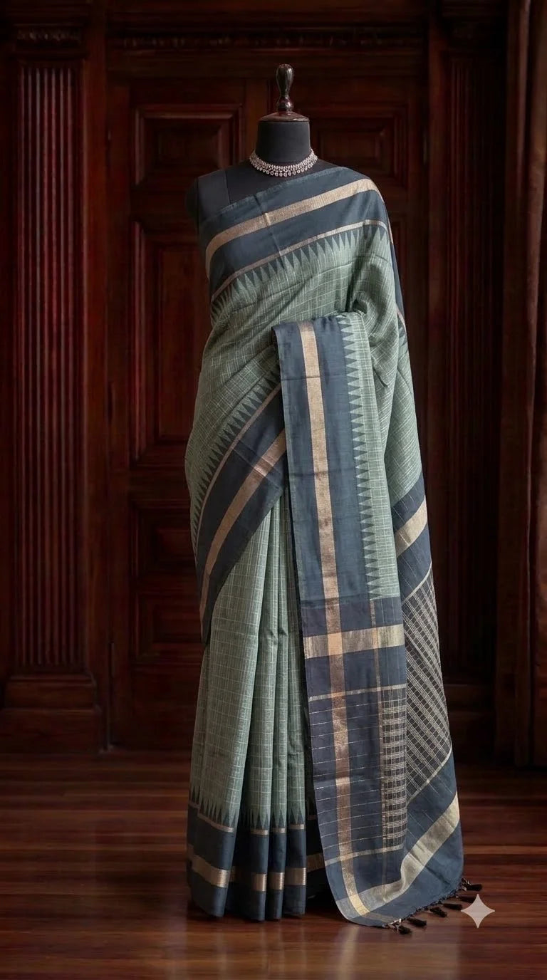 Metal Grey Tussar Saree 