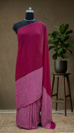 Wine Red and Blush Pink Striped Mulmul Cotton Saree