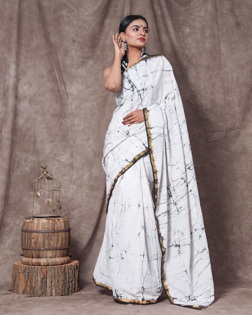 Off white mulmul cotton saree