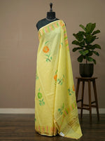 Soft Radiance Light Yellow Mulmul Zari Cotton Saree