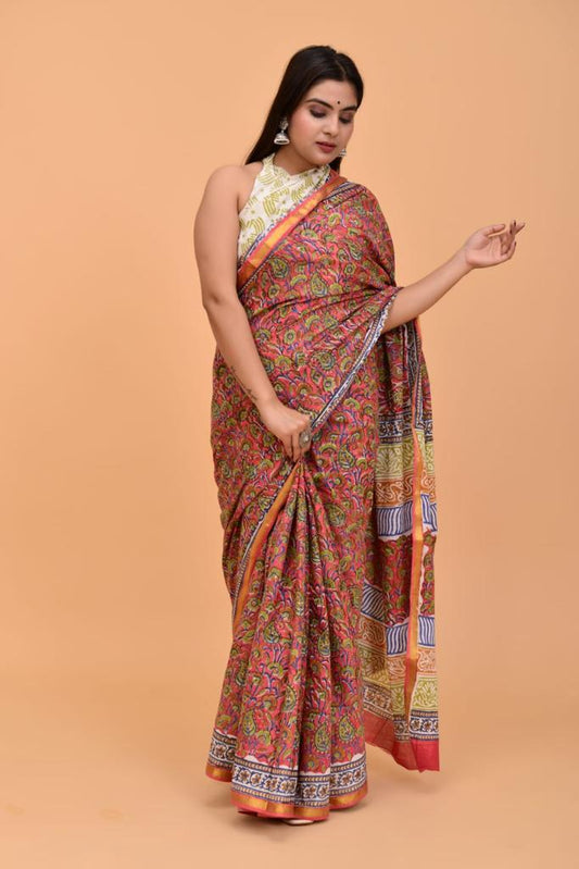 Brown Mulmul Cotton saree 