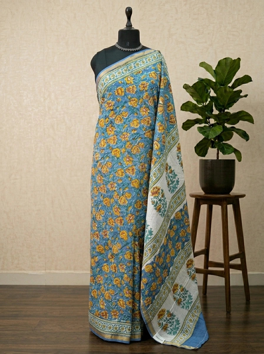 Soft Light Blue Mulmul Zari Cotton Saree