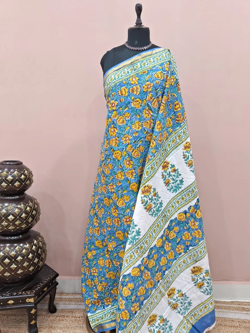Soft Light Blue Mulmul Zari Cotton Saree