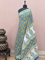 Soft Light Blue Mulmul Zari Cotton Saree