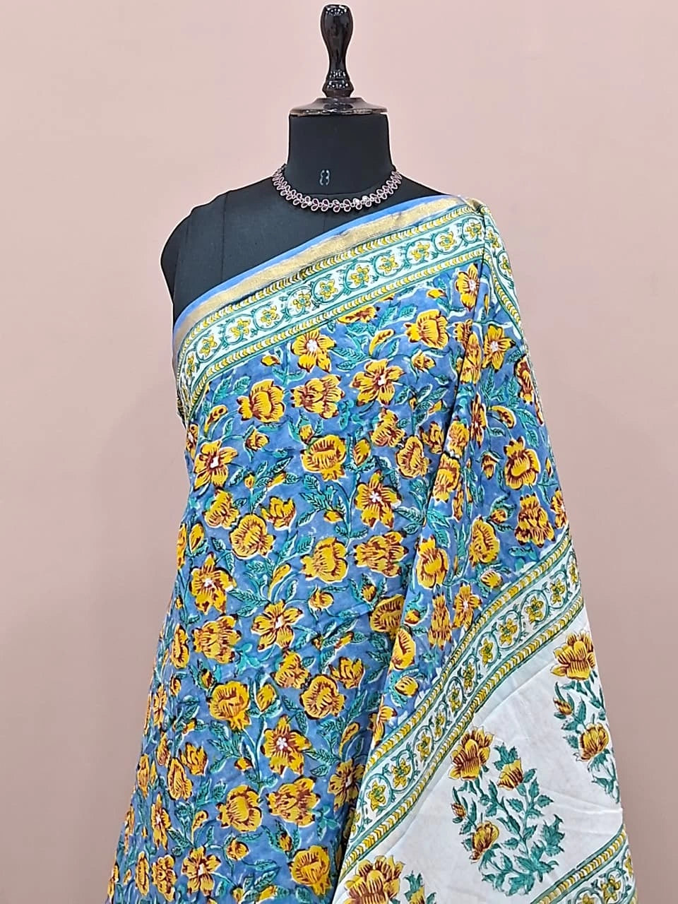 Soft Light Blue Mulmul Zari Cotton Saree 1